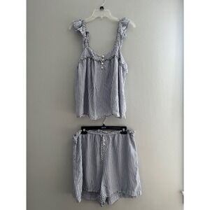 J. Crew Striped Pajama Set Tank Top Shorts Modal‎ Size XL Cottagecore Coquette